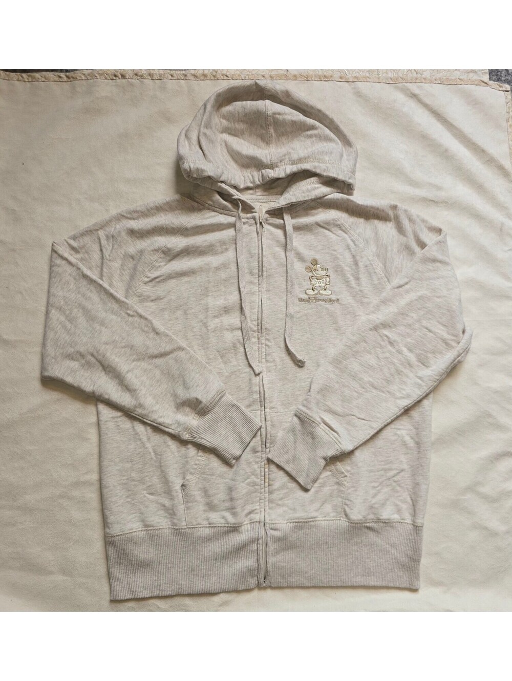 Walt Disney World Vintage Light Gray Zip-Up Hoodie with Mickey Mouse Embroidery - Picture 2 of 6